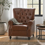Poltrona reclinabile a spinta color marrone chiaro/beige con finiture borchiate, seduta singola