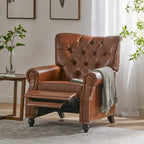 Poltrona reclinabile a spinta color marrone chiaro/beige con finiture borchiate, seduta singola