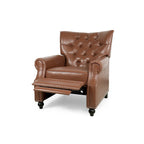 Poltrona reclinabile a spinta color marrone chiaro/beige con finiture borchiate, seduta singola