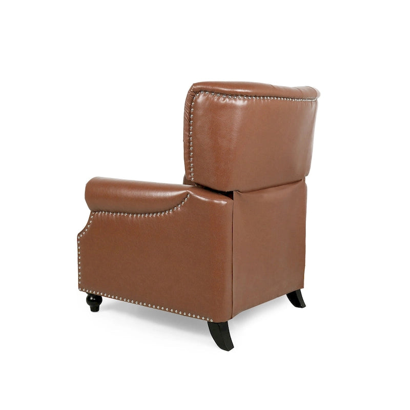 Poltrona reclinabile a spinta color marrone chiaro/beige con finiture borchiate, seduta singola