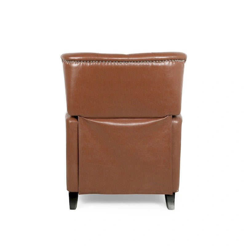 Poltrona reclinabile a spinta color marrone chiaro/beige con finiture borchiate, seduta singola