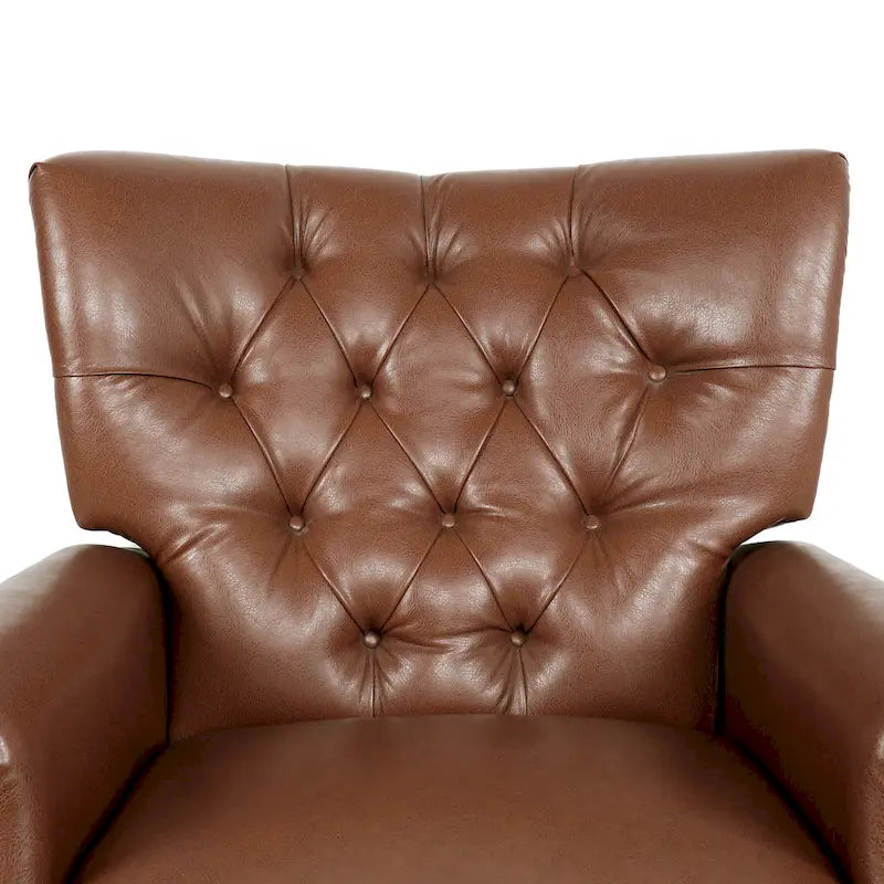 Poltrona reclinabile a spinta color marrone chiaro/beige con finiture borchiate, seduta singola