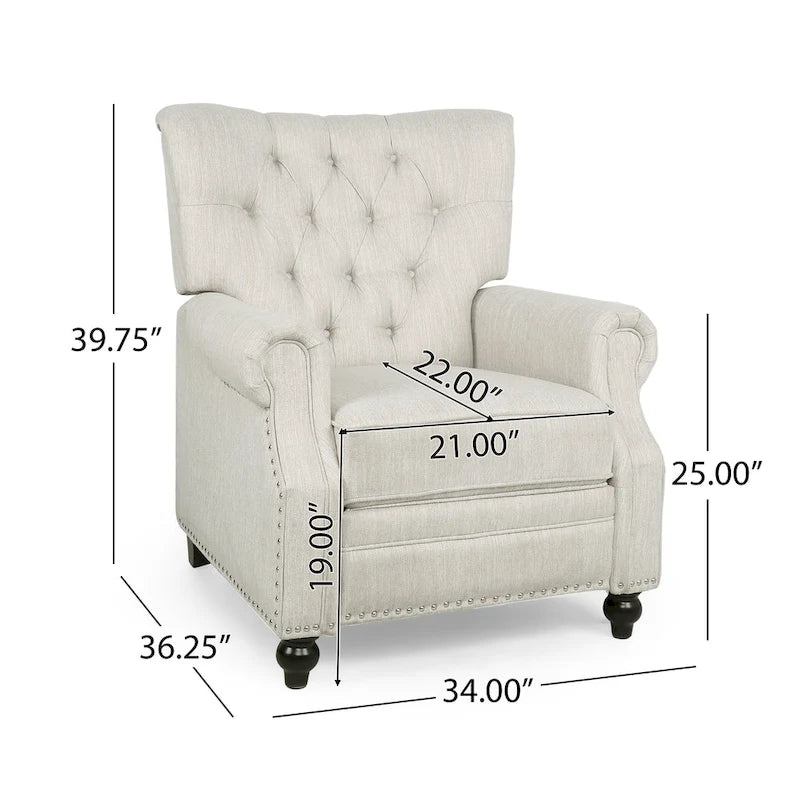 Poltrona reclinabile a spinta color marrone chiaro/beige con finiture borchiate, seduta singola