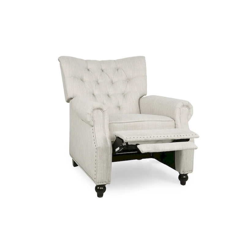 Poltrona reclinabile a spinta color marrone chiaro/beige con finiture borchiate, seduta singola