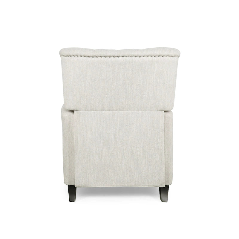 Poltrona reclinabile a spinta color marrone chiaro/beige con finiture borchiate, seduta singola