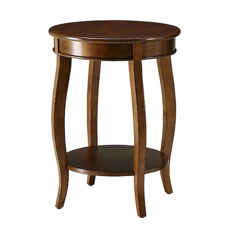 Ronde bijzettafel van walnotenhout met onderste plank