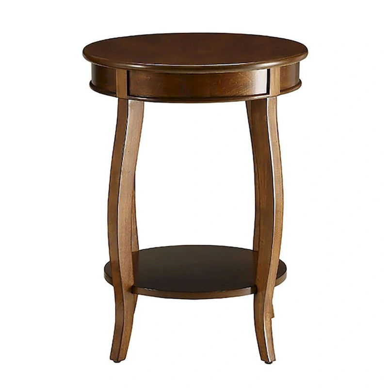 Ronde bijzettafel van walnotenhout met onderste plank