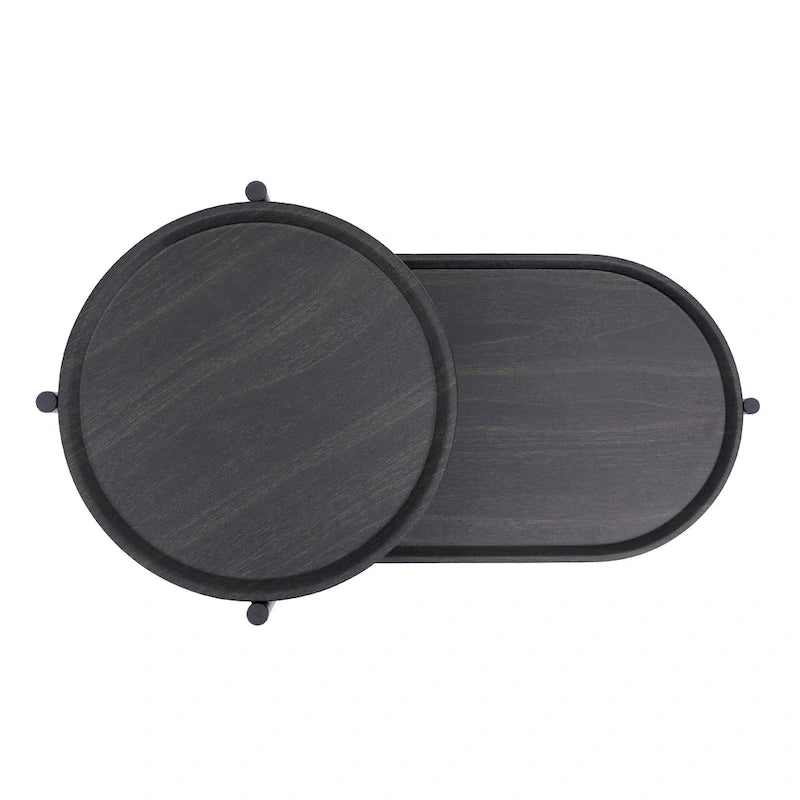 Tavolino rotondo a 2 ripiani nero/noce, singolo