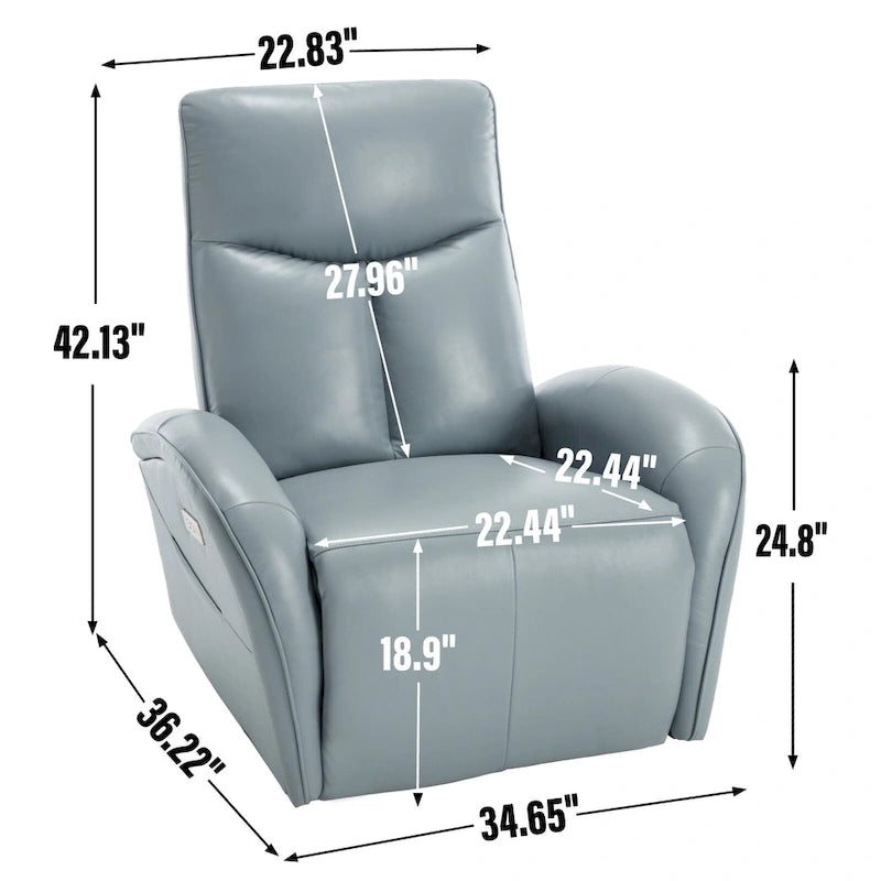 Poltrona reclinabile girevole elettrica in similpelle marrone/blu, seduta singola, girevole a 270° con porte USB e Type-C