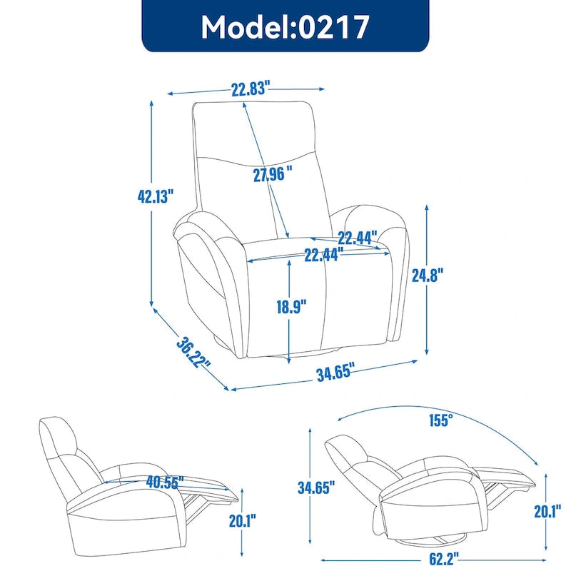 Poltrona reclinabile girevole elettrica in similpelle marrone/blu, seduta singola, girevole a 270° con porte USB e Type-C