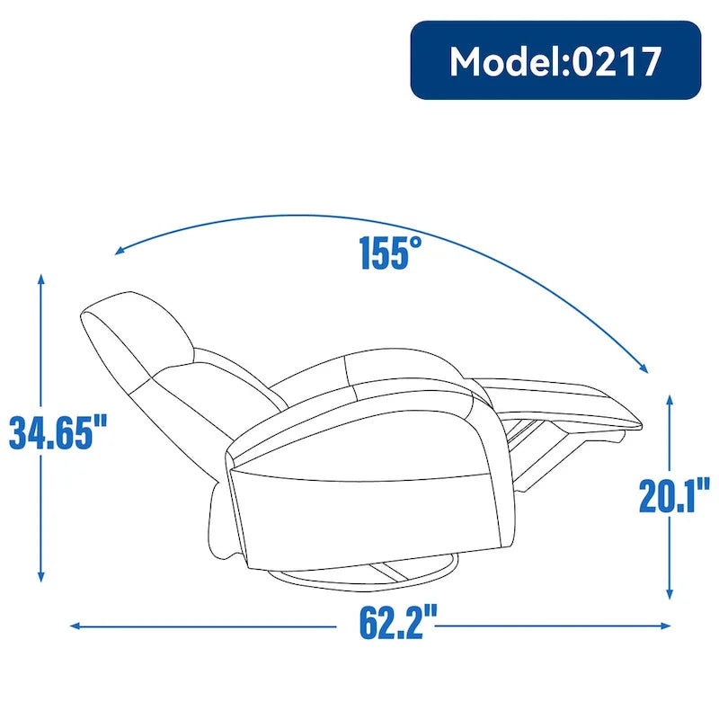 Poltrona reclinabile girevole elettrica in similpelle marrone/blu, seduta singola, girevole a 270° con porte USB e Type-C