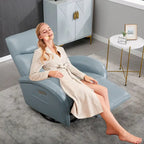 Poltrona reclinabile girevole elettrica in similpelle marrone/blu, seduta singola, girevole a 270° con porte USB e Type-C