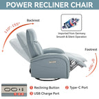 Poltrona reclinabile girevole elettrica in similpelle marrone/blu, seduta singola, girevole a 270° con porte USB e Type-C