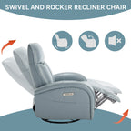 Poltrona reclinabile girevole elettrica in similpelle marrone/blu, seduta singola, girevole a 270° con porte USB e Type-C
