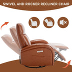Poltrona reclinabile girevole elettrica in similpelle marrone/blu, seduta singola, girevole a 270° con porte USB e Type-C