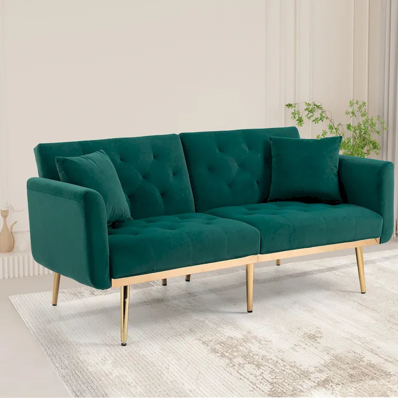 Divano Loveseat in Velluto Multicolore con Gambe in Metallo, 2 Posti