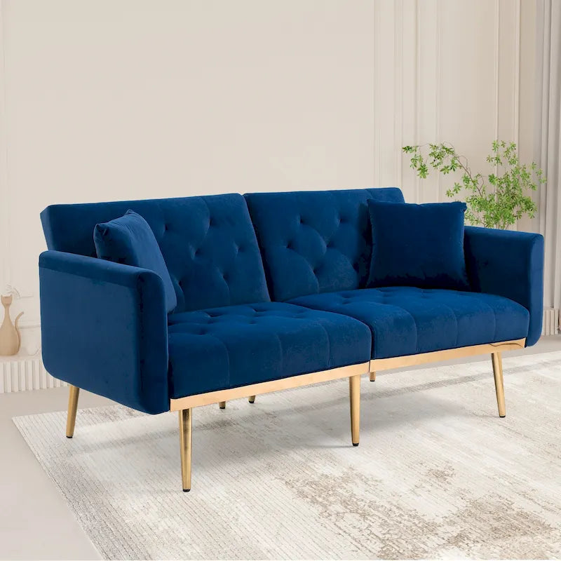 Divano Loveseat in Velluto Multicolore con Gambe in Metallo, 2 Posti