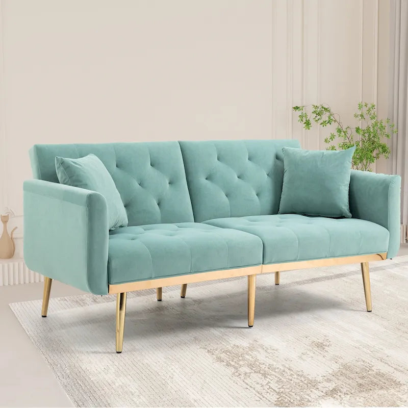 Divano Loveseat in Velluto Multicolore con Gambe in Metallo, 2 Posti