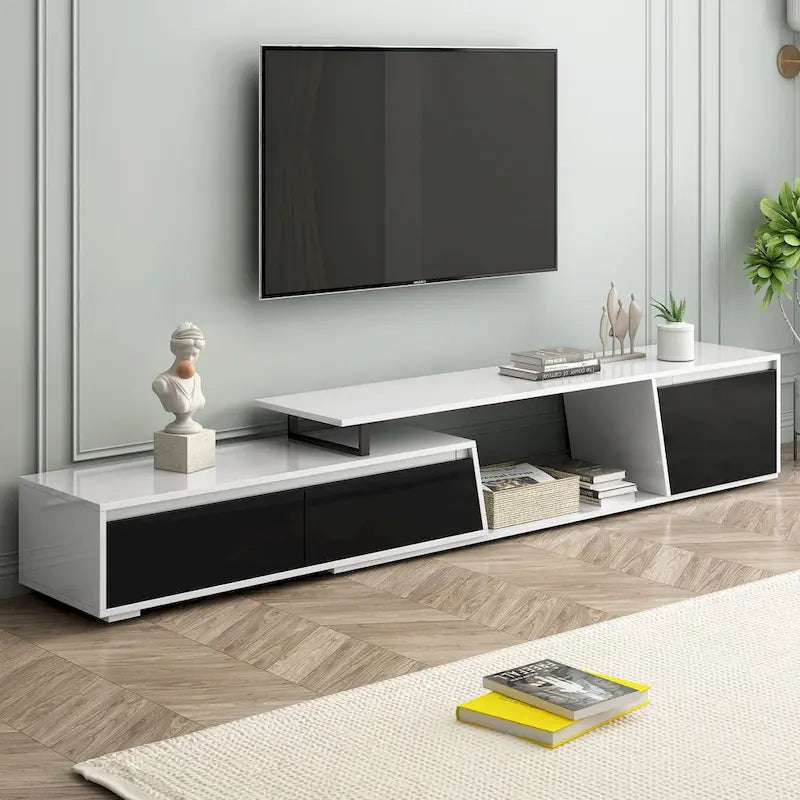 Witte moderne uitschuifbare tv-standaard voor 100-inch tv's