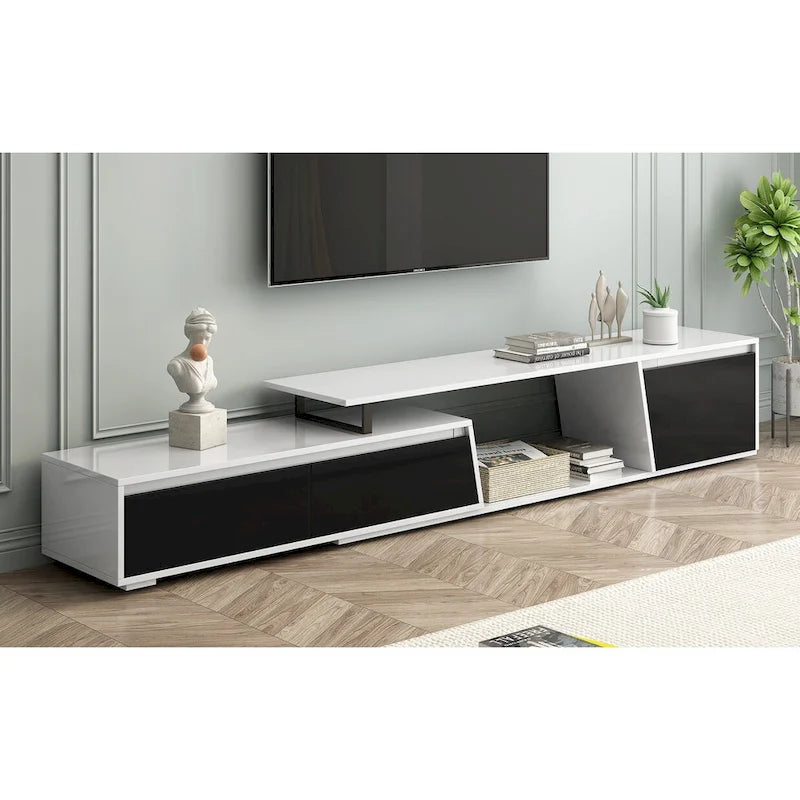 Witte moderne uitschuifbare tv-standaard voor 100-inch tv's
