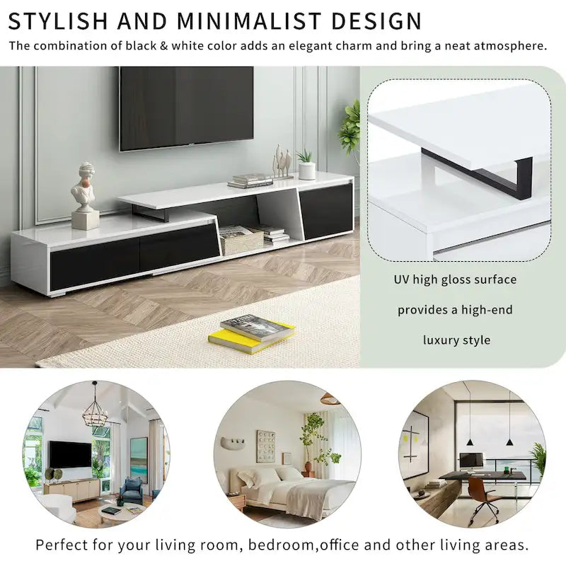 Witte moderne uitschuifbare tv-standaard voor 100-inch tv's
