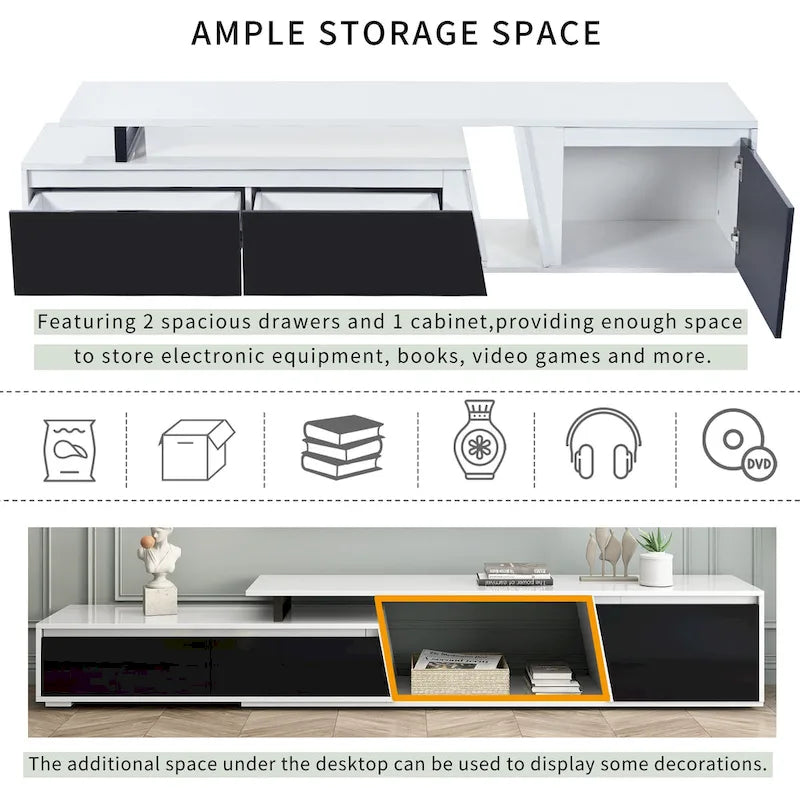 Witte moderne uitschuifbare tv-standaard voor 100-inch tv's