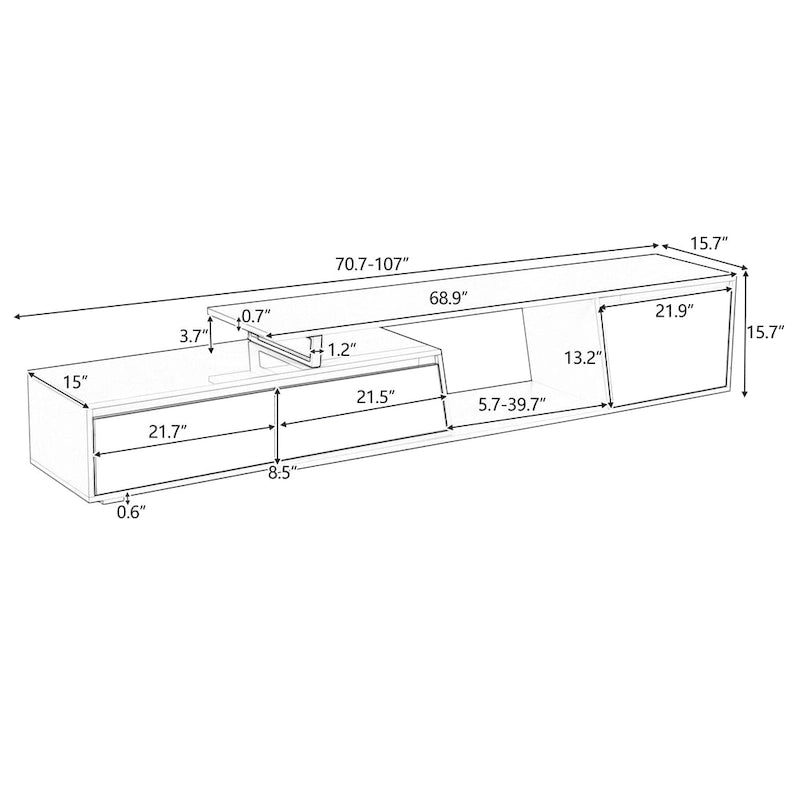 Witte moderne uitschuifbare tv-standaard voor 100-inch tv's