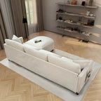 Divano a 4 posti in tessuto beige con pouf mobile