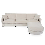 Divano a 4 posti in tessuto beige con pouf mobile