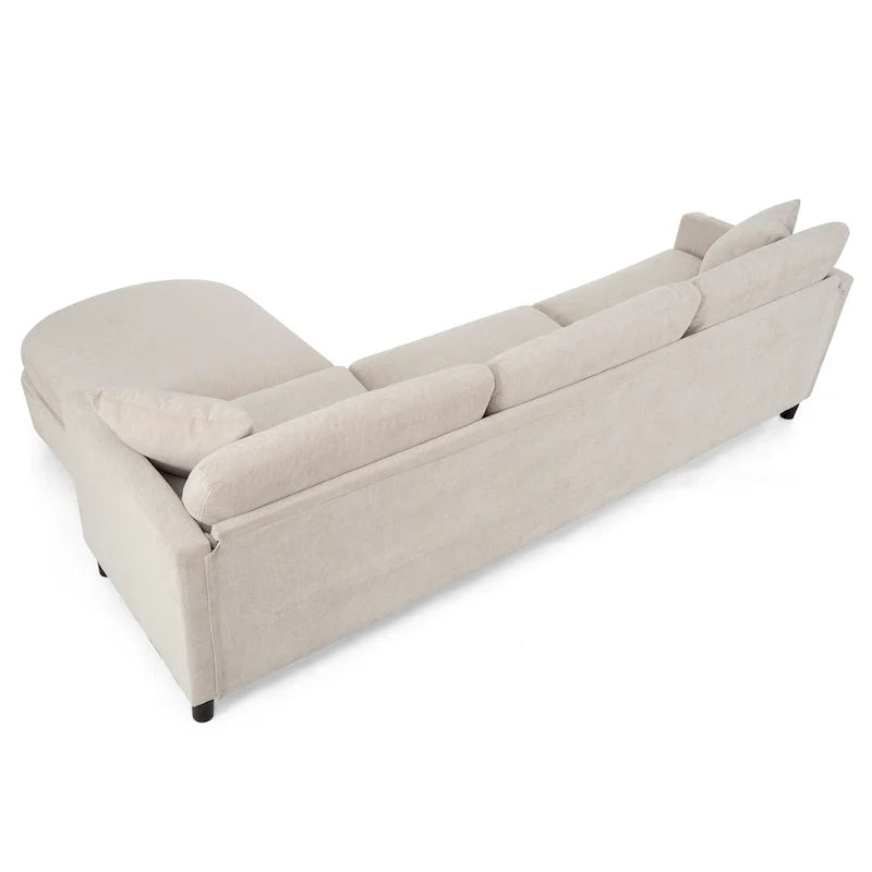 Divano a 4 posti in tessuto beige con pouf mobile