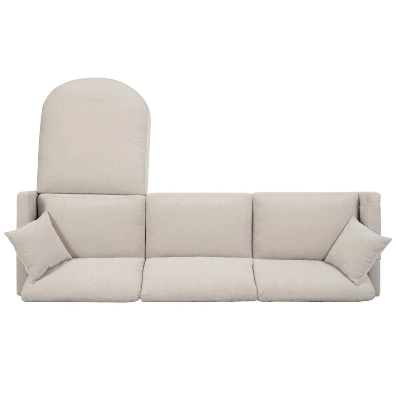 Divano a 4 posti in tessuto beige con pouf mobile