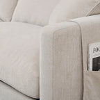 Divano a 4 posti in tessuto beige con pouf mobile