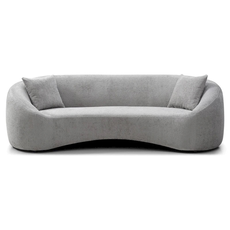 Divano curvo bianco / grigio chiaro, 3 posti, velluto ciniglia
