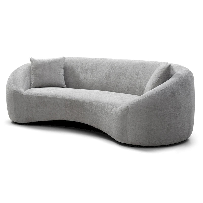 Divano curvo bianco / grigio chiaro, 3 posti, velluto ciniglia