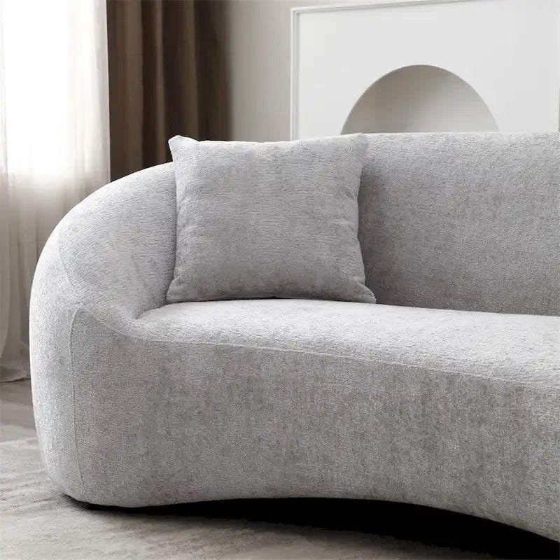 Divano curvo bianco / grigio chiaro, 3 posti, velluto ciniglia