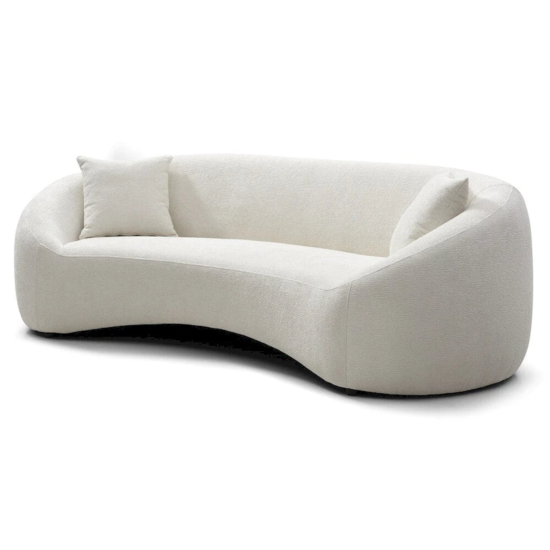 Divano curvo bianco / grigio chiaro, 3 posti, velluto ciniglia