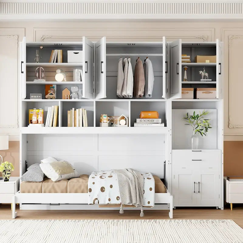 Eenpersoons Murphybed met kast, laden en bureau