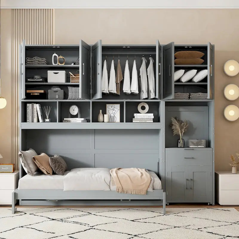 Eenpersoons Murphybed met kast, laden en bureau