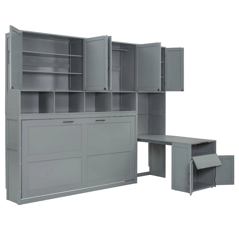 Eenpersoons Murphybed met kast, laden en bureau