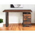 Scrivania marrone in legno massello con bordo naturale e 3 cassetti, 54", 1 persona