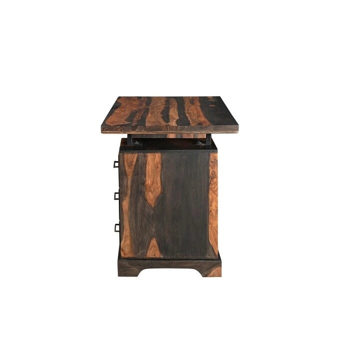 Scrivania marrone in legno massello con bordo naturale e 3 cassetti, 54", 1 persona