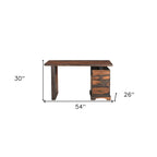 Scrivania marrone in legno massello con bordo naturale e 3 cassetti, 54", 1 persona