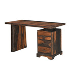 Scrivania marrone in legno massello con bordo naturale e 3 cassetti, 54", 1 persona