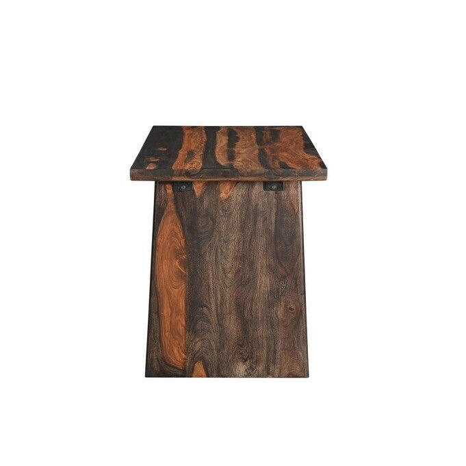 Scrivania marrone in legno massello con bordo naturale e 3 cassetti, 54", 1 persona
