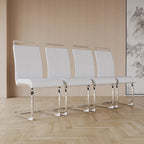Sedia da pranzo in pelle PU con schienale alto, gambe in metallo a C, set da 4 (bianco / nero / grigio)