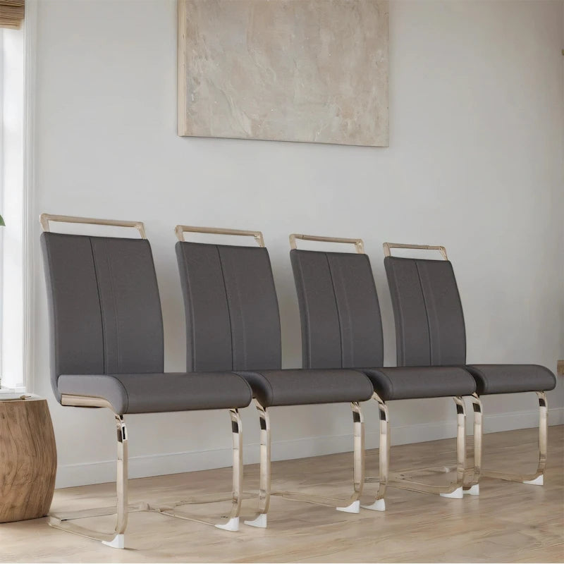 Sedia da pranzo in pelle PU con schienale alto, gambe in metallo a C, set da 4 (bianco / nero / grigio)