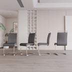 Sedia da pranzo in pelle PU con schienale alto, gambe in metallo a C, set da 4 (bianco / nero / grigio)