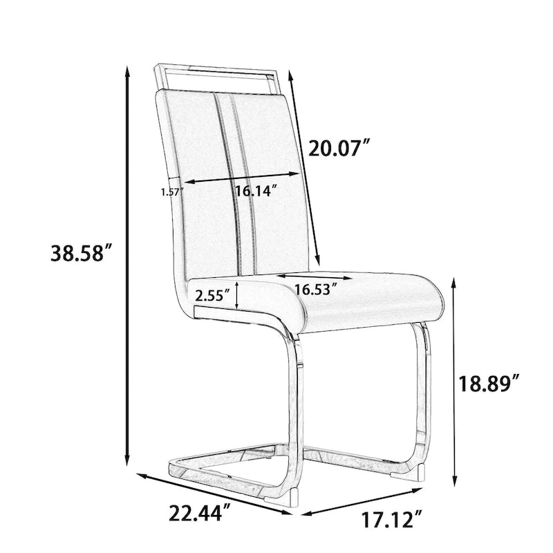 Sedia da pranzo in pelle PU con schienale alto, gambe in metallo a C, set da 4 (bianco / nero / grigio)