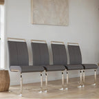 Sedia da pranzo in pelle PU con schienale alto, gambe in metallo a C, set da 4 (bianco / nero / grigio)