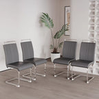 Sedia da pranzo in pelle PU con schienale alto, gambe in metallo a C, set da 4 (bianco / nero / grigio)
